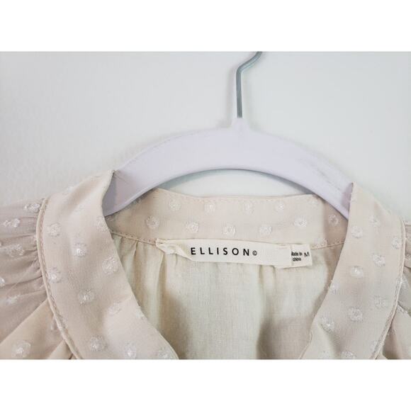 (J5) Ellison Women Romper Short Size M Long Sleeve Buttons Elastic Waist Boho - Picture 6 of 8